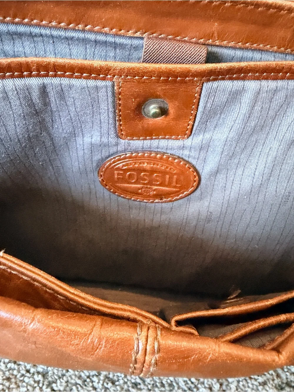 Fossil Cognac Brown Leather Messenger Bag with Adjustable Strap